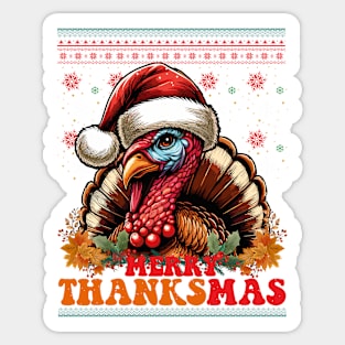 Thanksgiving Christmas Santa Turkey Merry Thanksmas Sticker